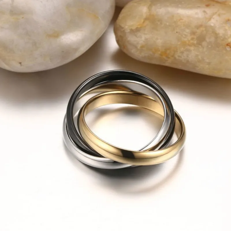 3 мм классические три цикла Кольца Набор титан, сталь, серебро черный розовое золото цвет 3 в 1 кольца для возлюбленной пары ювелирных изделий