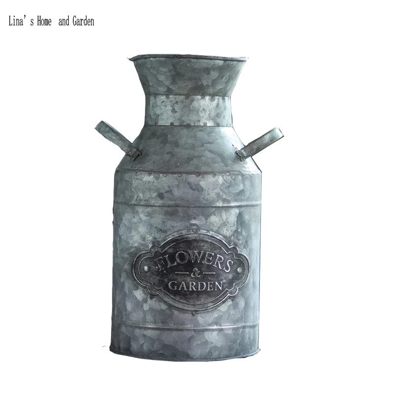 antique vintage flower arrange decorative handmade galvanized zinc milk can pot (4)