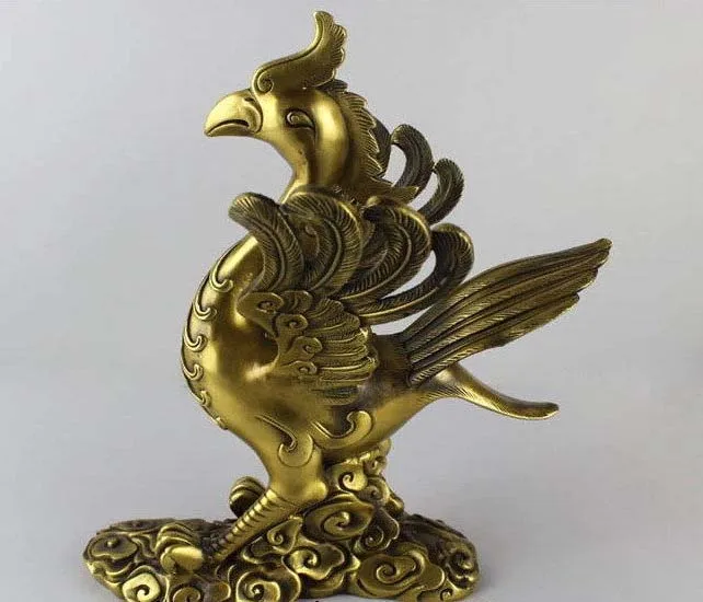 

Chinese Excellent Myth folk brass Phoenix flying beast vermeil sparrow statue