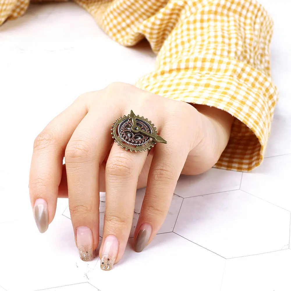 

1 pcs Punk Retro Charm Steampunk Gear Fingering Vintage Watch Clock Copper Rings Fashion Party Jewelry for Women Men