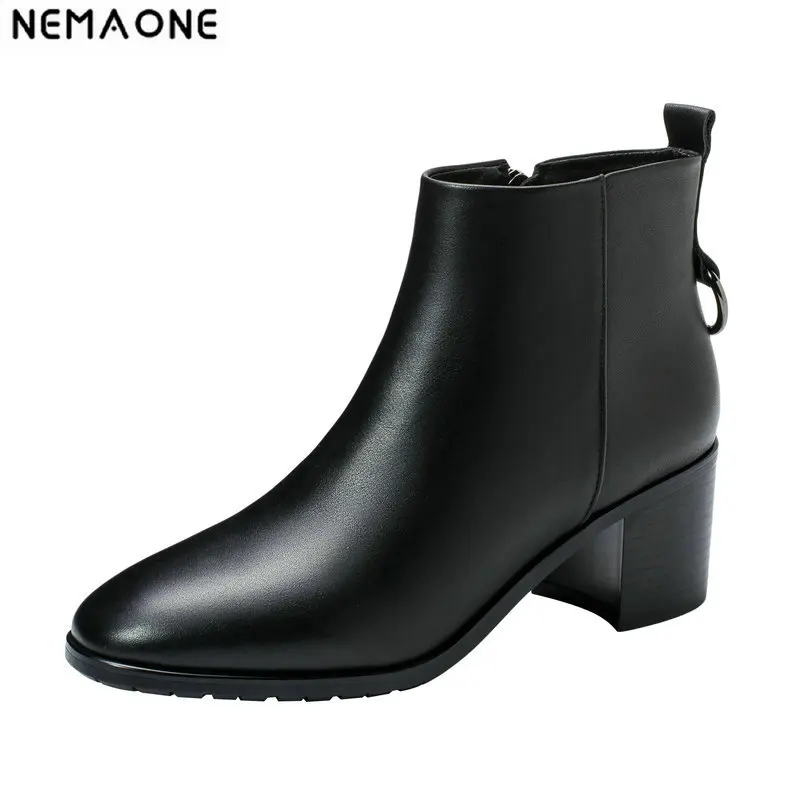 

NEMAONE Women Ankle Boots Genuine Leather High Heels Short Ladies Shoes Woman Quality Female Basic Boots size 41 42 43