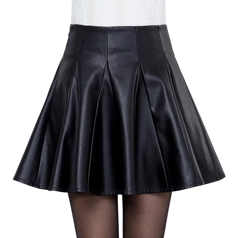 Женская кожаная юбка осень зима из искусственной кожи плиссированная юбка Faldas размера плюс 4XL мини короткие сексуальные юбки с высокой талией для женщин s C4681