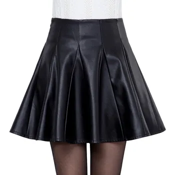 

Women Leather Skirt Autumn Winter PU Leather Pleated Skirt Faldas Plus Size 4XL Mini Short Sexy High Waist Skirts Womens C4681