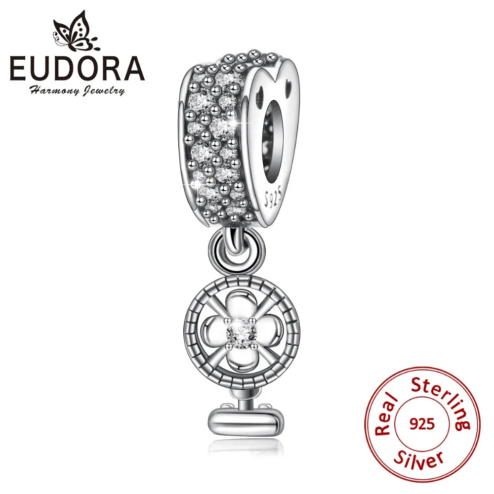 2019 Eudora 925 Стерлинговое Серебро Изысканные шармы бусины прозрачный кристалл веер