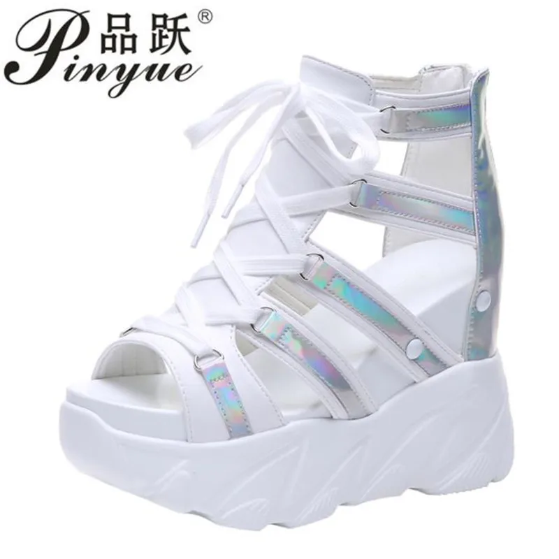 

Women Sandals 2019 Summer Ladies PU Platform Sandals 10CM Wedges Thick Bottom Casual Women Sneakers Comfortable White Sandals
