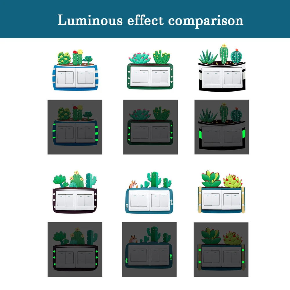 3D мультфильм Кактус Детская комната Декор флуоресцентный настенный силиконовый ВКЛ-ВЫКЛ двойной выключатель светящийся светильник переключатель розетки настенный стикер