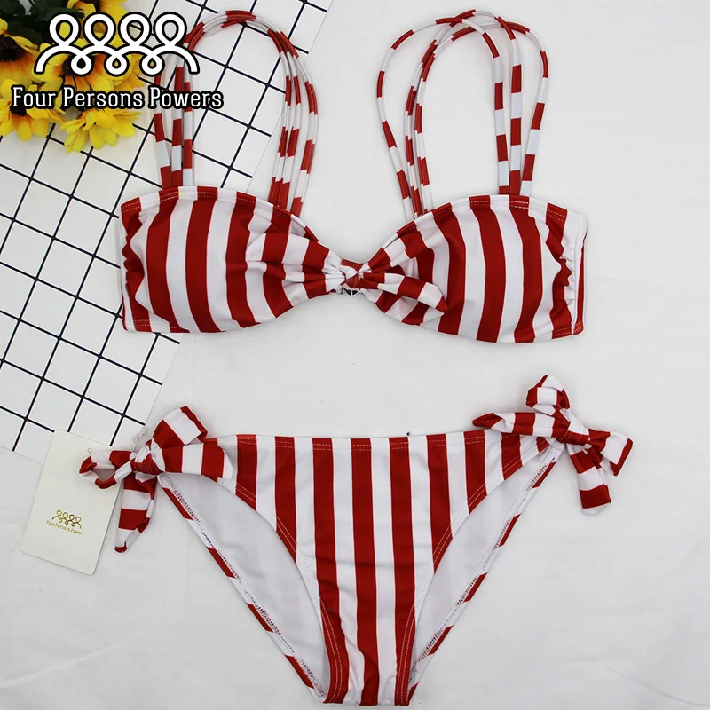 FPP NK149 Bikini Beachwear Halter Swimwear Women Sexy Red and white