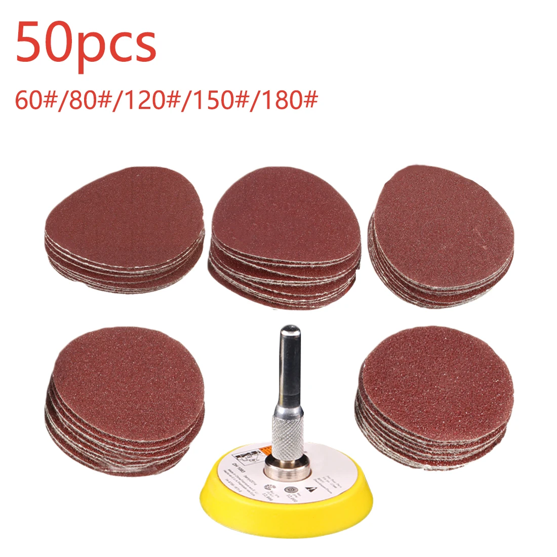 Original imported 50pcs sand plate sand light mat polishing 50mm 60-180+1pc hook loop plate suitable for Dremel abrasives