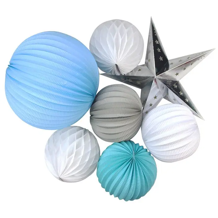 

7pcs Party Decoration Set 19cm/32cm Pleated Paper Lanterns Honeycomb Balls Star Wedding Birthday Hanging Daily Decor