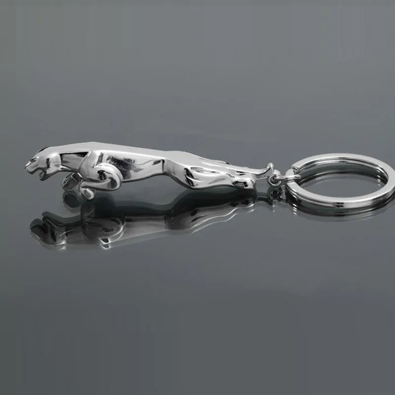 

Classic Silver Color Stainless Steel Leopard Keychain Jaguar Car Keyrings Fine Bag Key Chains Two Types Creative Jewelry Q-004