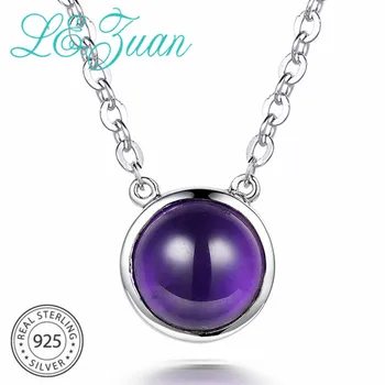 

L&zuan Natural 2.1ct Amethyst Purple Gemstone Round Pendants for Women 925 Sterling Silver Necklaces Female Jewelry Gifts