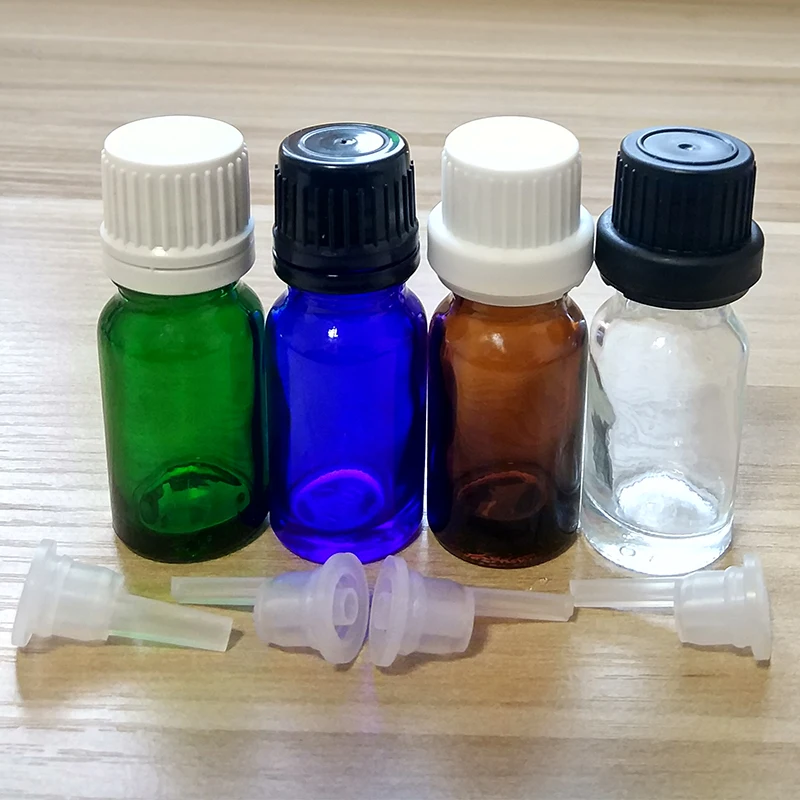 

10ml Amber/Blue/Green/Clear Glass bottles with Tamper Evident Caps and Orifice Reducer.if you order over 336pcs, price 10%off !