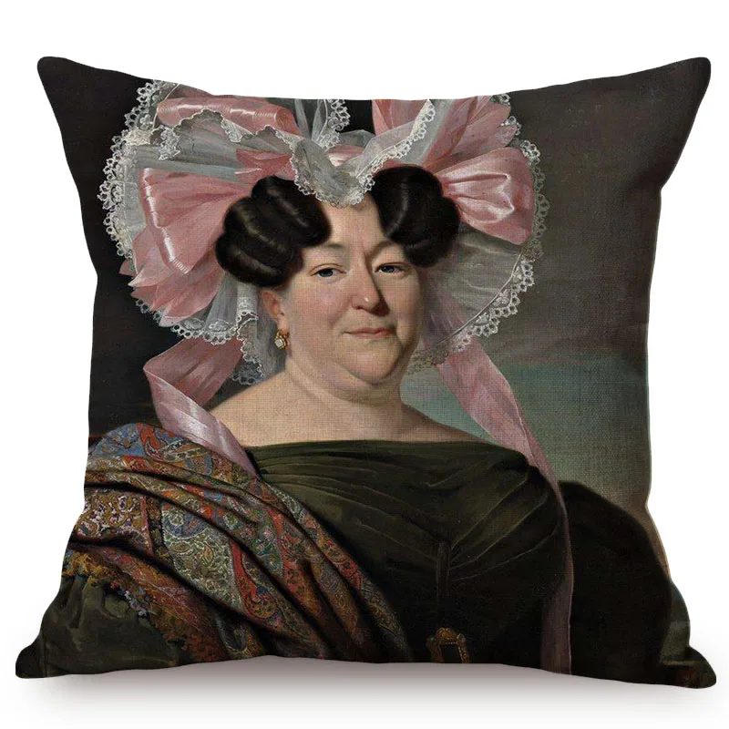European Style Vintage Noble Woman Self-Portrait Home Decorative Throw Pillow Case Chic Ancient Woman Print Sofa Cushion Cover K82-7