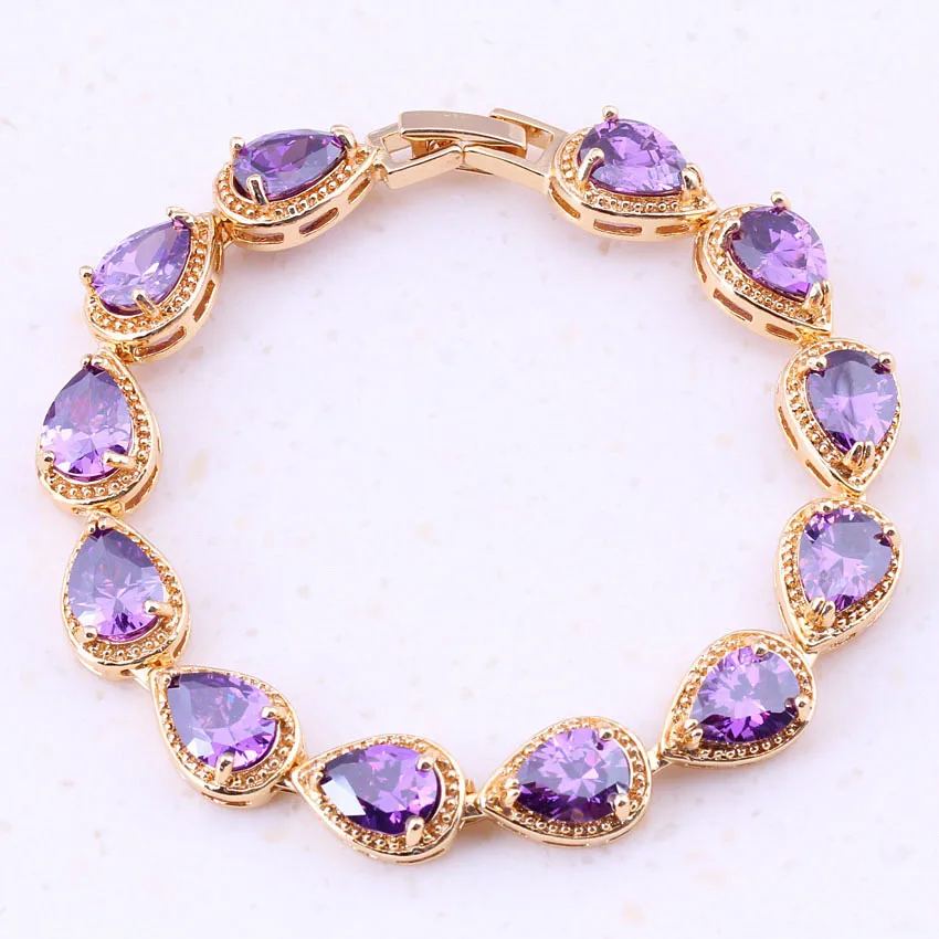 Valuable Purple Crystal Yellow Gold Color Trendy Charm Bracelets Women