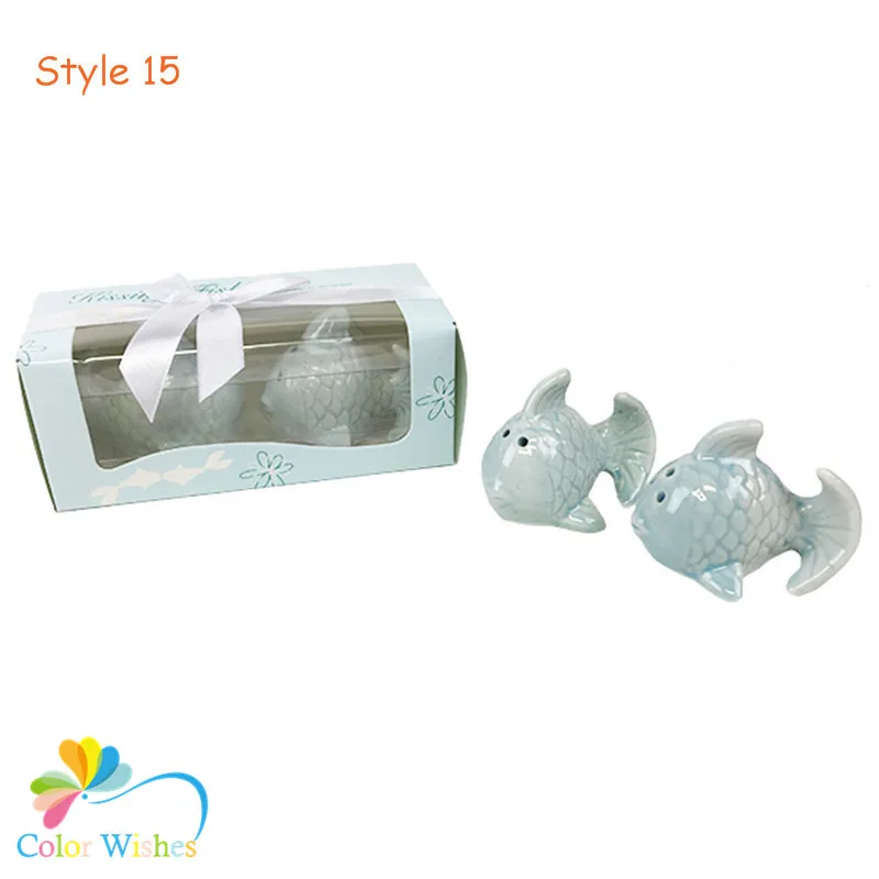 

2pcs/set 2inch*2inch Ceramic Kissing Fish Salt and Pepper Shakers Party Wedding Favor Bridal Shower Supplies