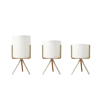 

Set Of 3Pcs Ceramic Flower Planters With Iron Shelf Succulent Plant Pot Home Decorative Flower Vase Without Hole Gold