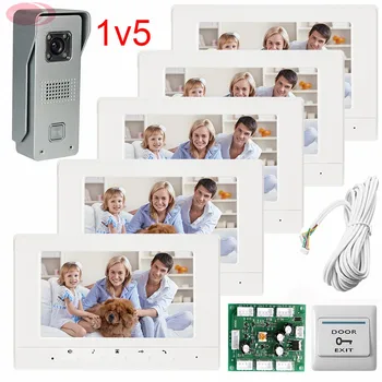 

1v5 Apartment Color Screen Video DoorPhone Intercom System With Weatherproof/Night Vision/Unlock/Monitor/ Function Free Shipping