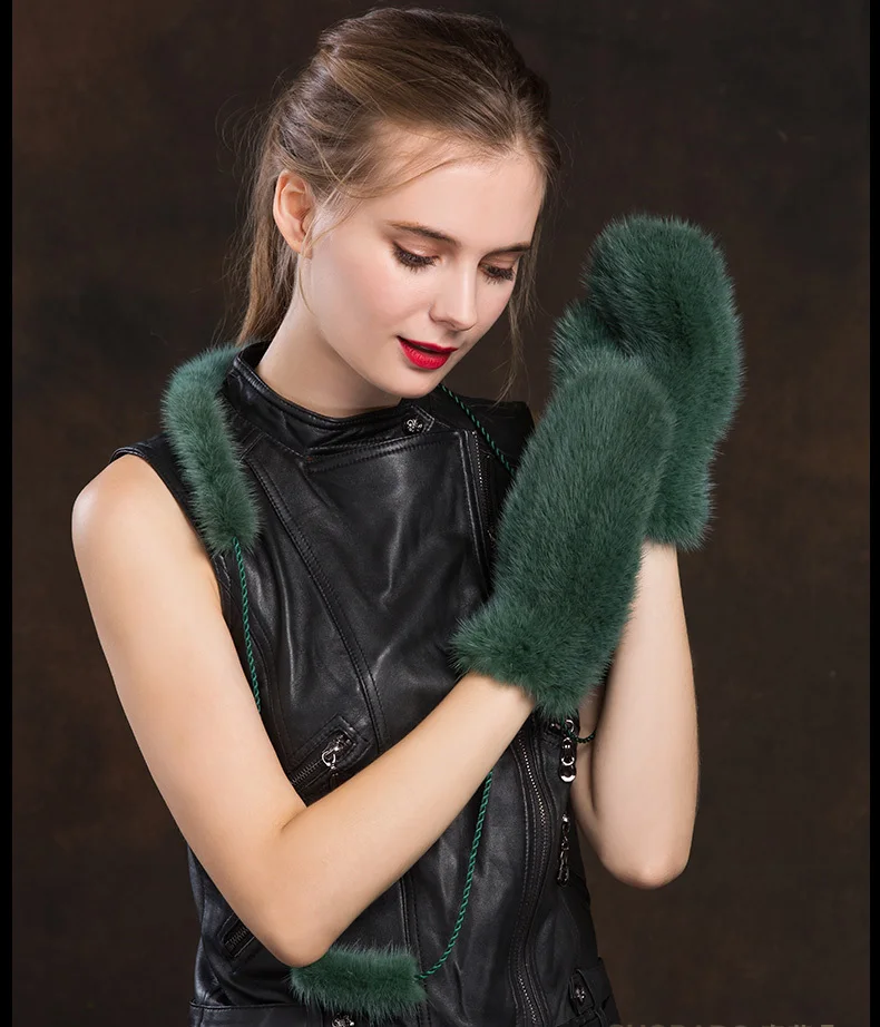 Winter Gloves Women Real Mink Fur Gloves With Rope Gloves Mittens Female Knitted Nutural Fur Gloves Warm New (6)