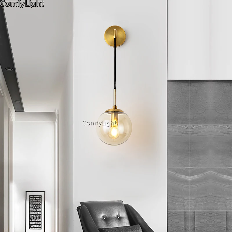  Nordic desginer Globe Chrome wall Lamps Glass Ball wall lights Lustre Suspension Kitchen bedside Li - 32914889629