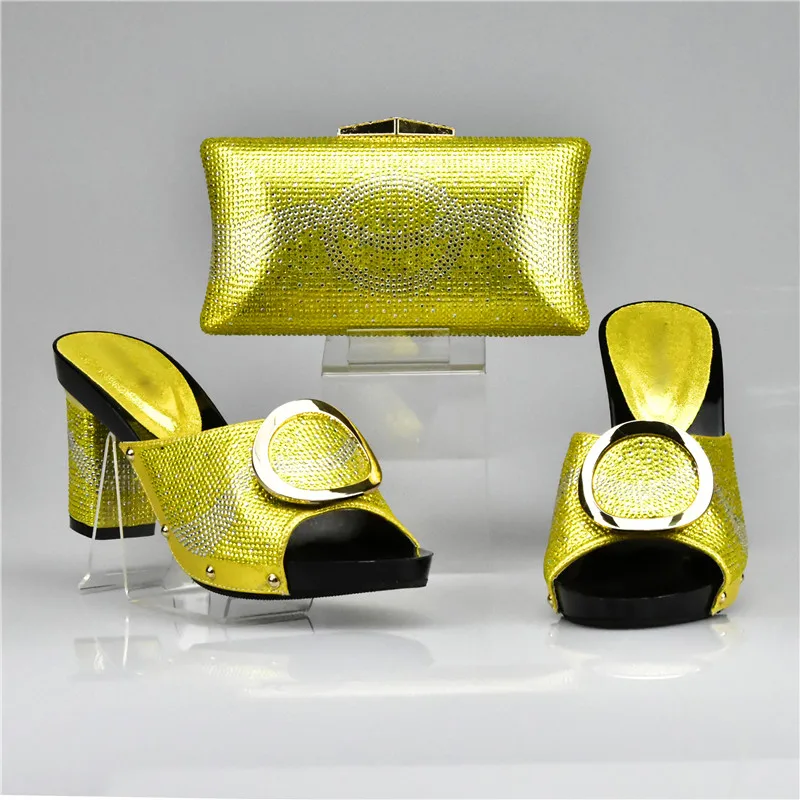 Комплект из желтых туфель и сумочки для женщин; итальянский комплект из женских туфель и сумочки; украшенный стразами; свадебные туфли и сумочка высокого качества