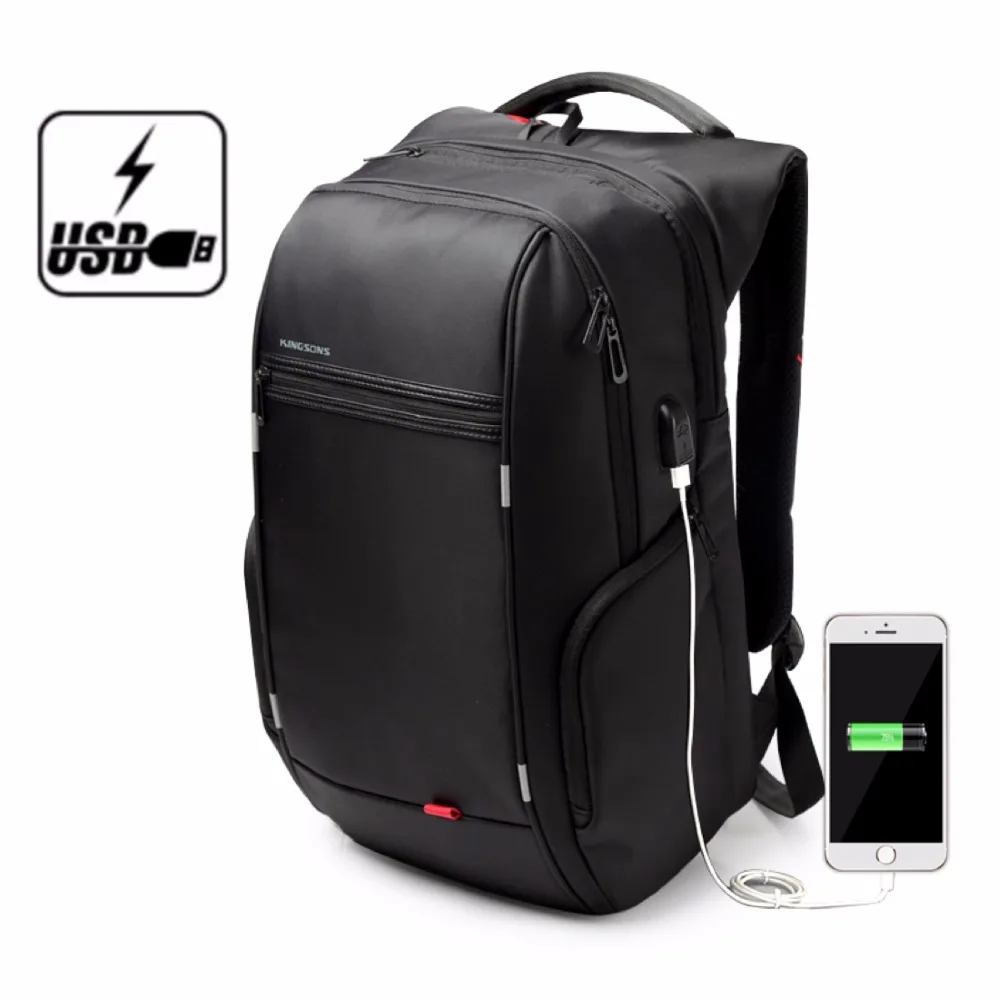 Kingsons Brand Antitheft Notebook Backpack 15.6 inch Waterproof Laptop Backpack for Men Women External USB Charge Computer Bag