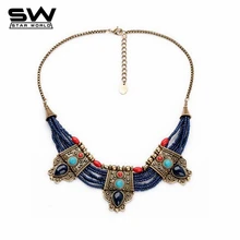 Budismo Tibetano Nepal India de la vendimia de Bohemia Azul Granos de la Turquesa Gemas de Rubí Mujer Colgantes Collares Declaración