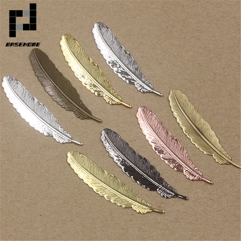 

BASEHOME 10pcs/lot 7 Colors 52x12mm Antique Vintage Feather Bookmark Retro Bookmark Setting DIY Bookmarks Handmade