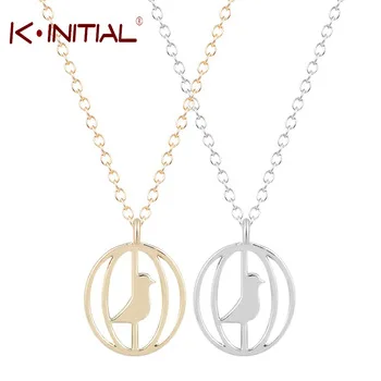 1Pcs Gold Silver Plated Bird In Cage Necklaces Pendants for Women Handmade Jewelry Simple Tiny Sweater Long Chain Necklace