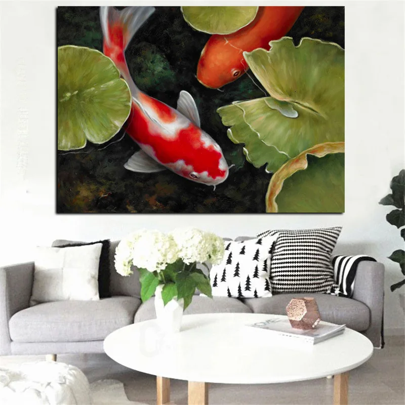 Print Chinese Koi Fish Lotus Feng Shui Animal Landscape Canvas Painting Wall Art Picture For Living Room Moder Sofa Home Decor (2)