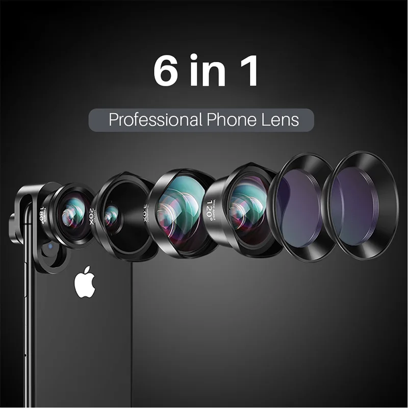 

6 in 1 CPL Star Phone Lens 20X Macro Lenses 3X Telephoto Wide Angle Fisheye Lens for iPhone Xs Max X 8 7 Huawei Piexl 2 Samsung