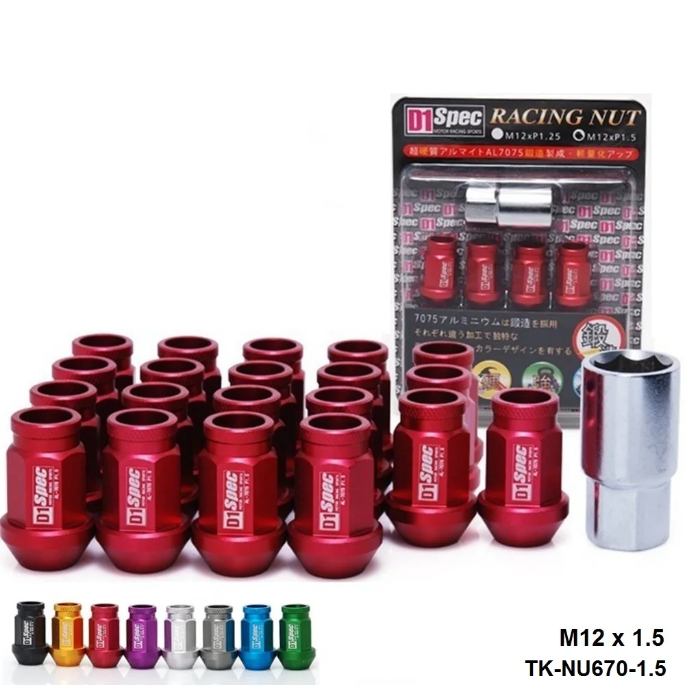 D1 Spec Auto Wheel Lug Nuts Lock Red M12xP1.5 20pcs With One Lock For