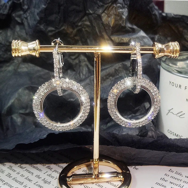 

New Fashion Shiny Meteorite Earrings Gold And Silver Long Circle Earrings Temperament Women's Jewelry Accessories Party gift