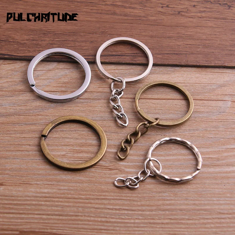 

PULCHRITUDE 10pcs 3 Style Key Ring Key Chain 2 Colors Plated 30-50mm Long Round Split Keychain Keyrings Wholesale P6682