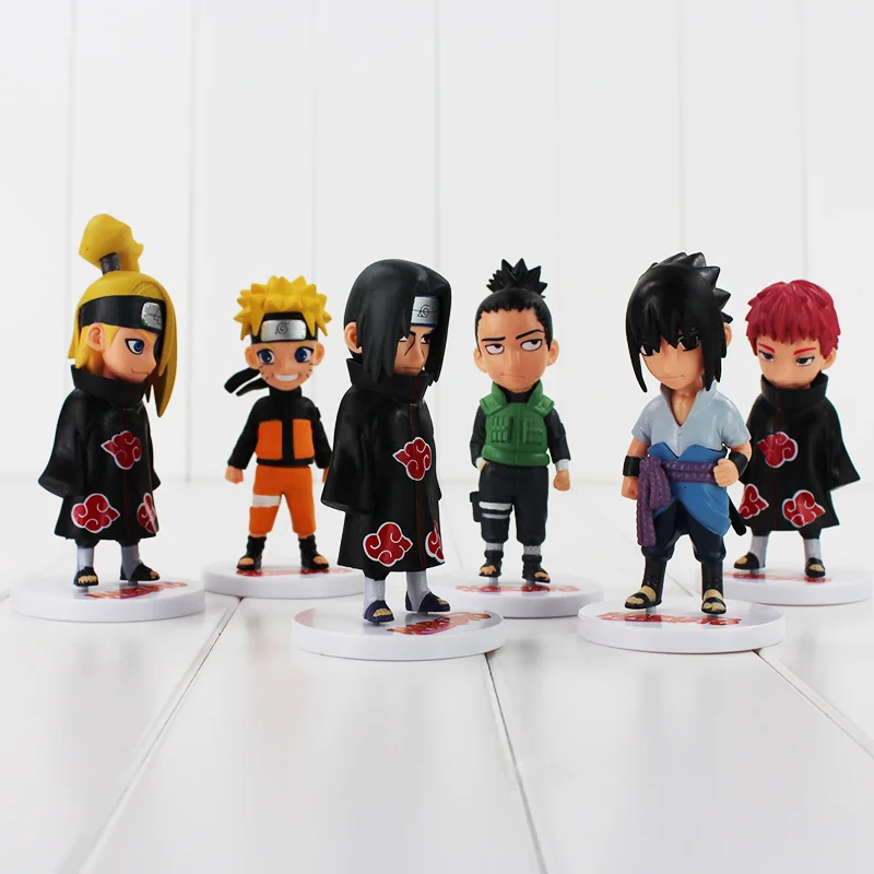 

6pcs/lot Hot Anime Naruto Sasori Shikamaru Itachi naruto Sasuke Deidara PVC action figure model Toys Doll for childrens Gift