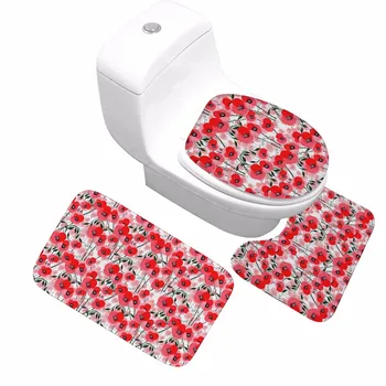 

CAMMITEVER Modern 3-Piece Set Memory Foam Flower Rug Soft Anti-slip Rug Absorbent Carpet for Toilet Tub Shower Bathroom