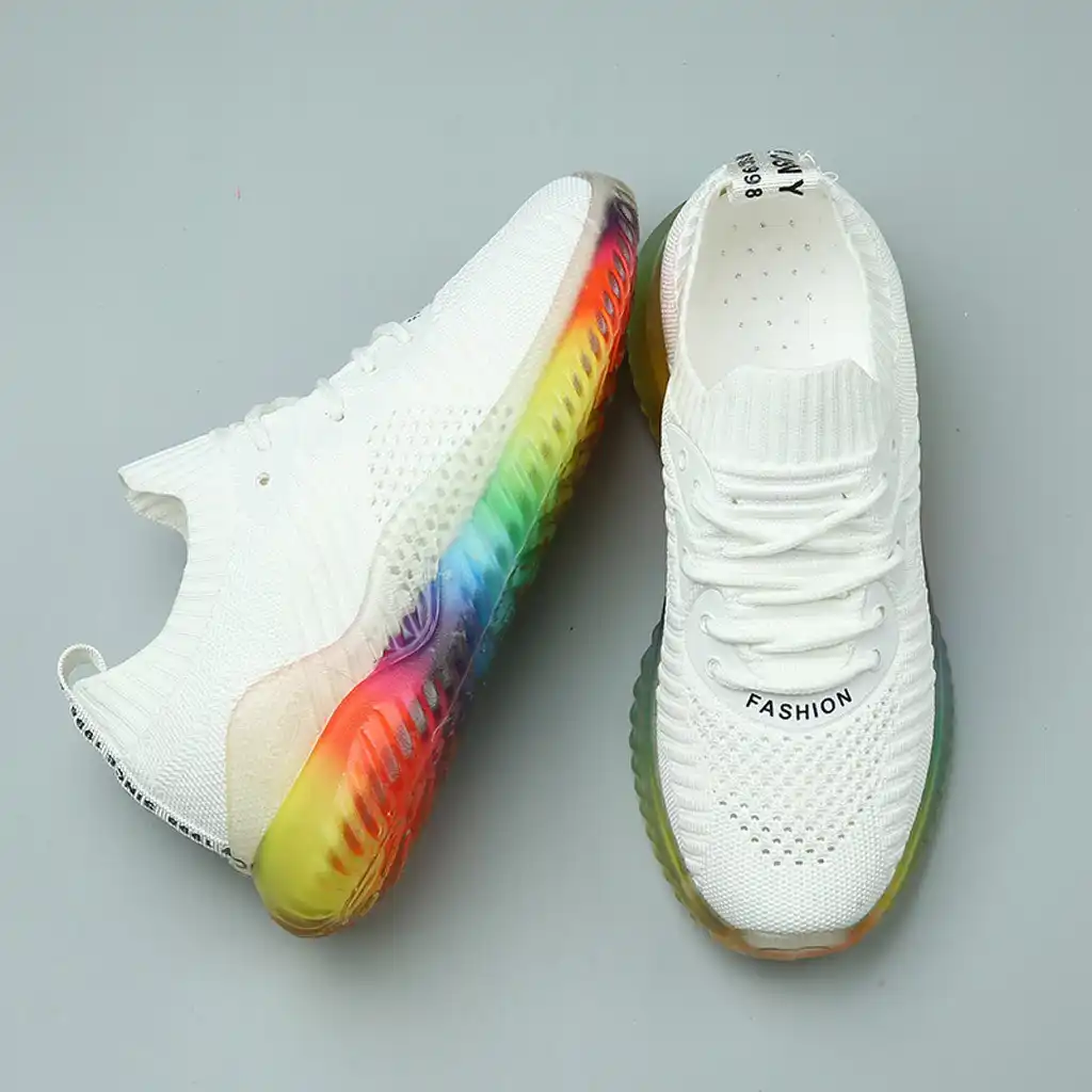 white shoes with rainbow soles