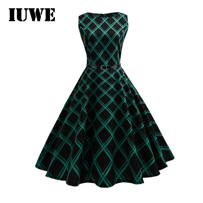 

2017 Girl Summer Sleeveless Belt Retro Dress Kids Party Striped 50s 60s Green Plaid Black Dresses Girls Elegant Clothes 12 14