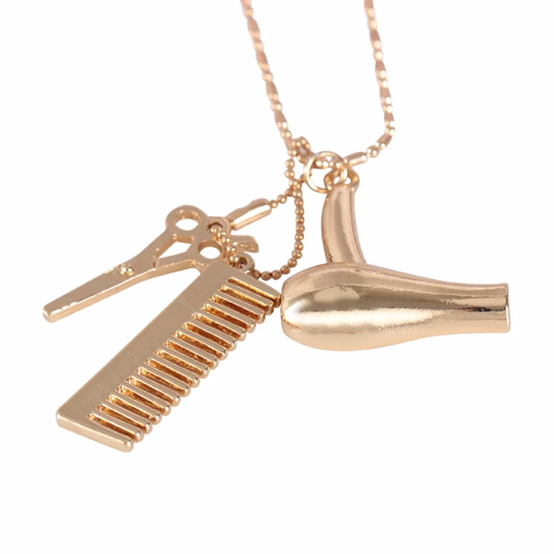 

New Fashion Vintage Scissor Comb Gold Chain Necklace For Women Men Jewelry Unique Hair Hairdressing Stylist Pendant Necklace