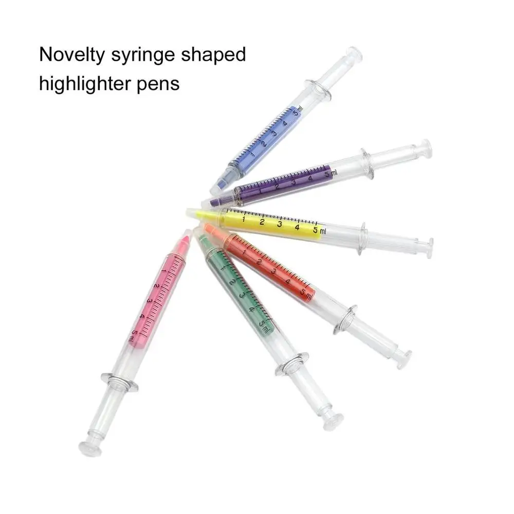 6pcs/set Cute Stationery Needle Tube Syringe Highlighter Marker Nite Writer Pen Fashionable School Office Supplies