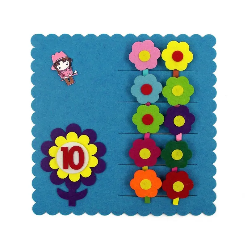 

Kindergarten Kids Learning the Numbers 1-10 Big Felt Cloth Craft High quality Felt Flower Matching Digital Teaching Toys 25*25CM