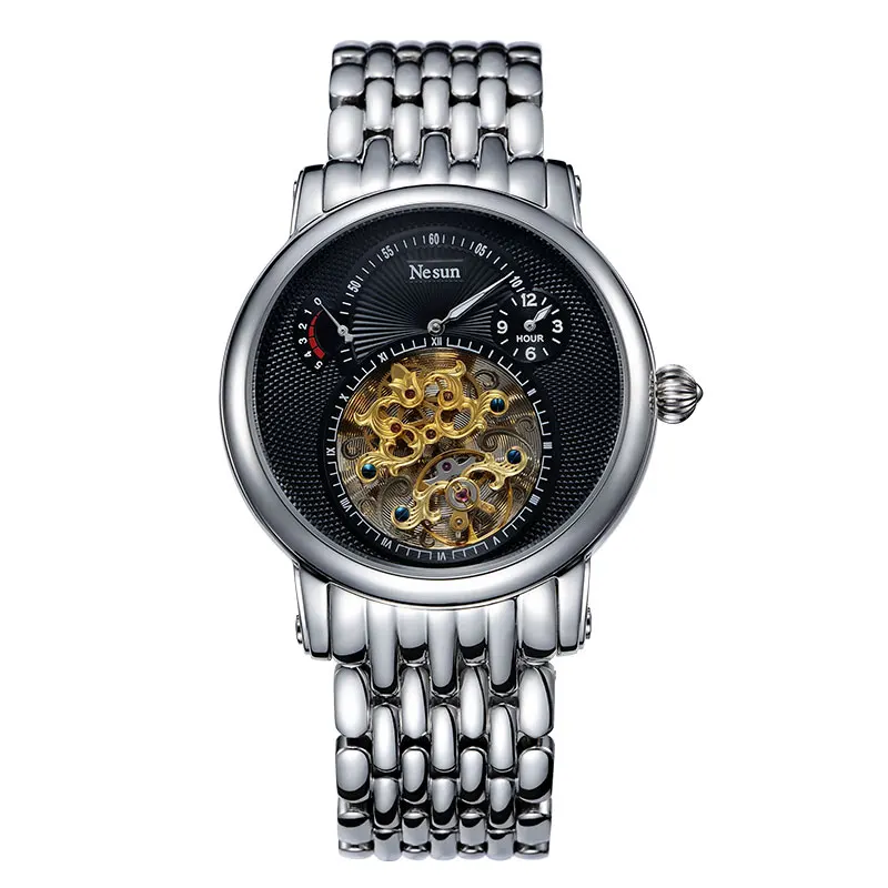 Швейцарские роскошные Брендовые Часы Nesun Hollow Tourbillon, Мужские автоматические механические часы, сапфировые водонепроницаемые часы N9081-1