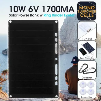 

LEORY 10W 6V 1.7A Photovoltaic Sunpower Cells with USB Charger Semi Flexible Monocrystalline Solar Panel for Cellphone