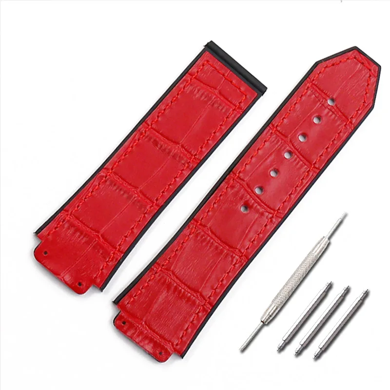 Кожаный ремешок мужские аксессуары для часов 19 мм x 25 мм резиновый ремешок женский подходит для серии HUBLOT Спорт на открытом воздухе водонепроницаемый браслет - Цвет ремешка: red