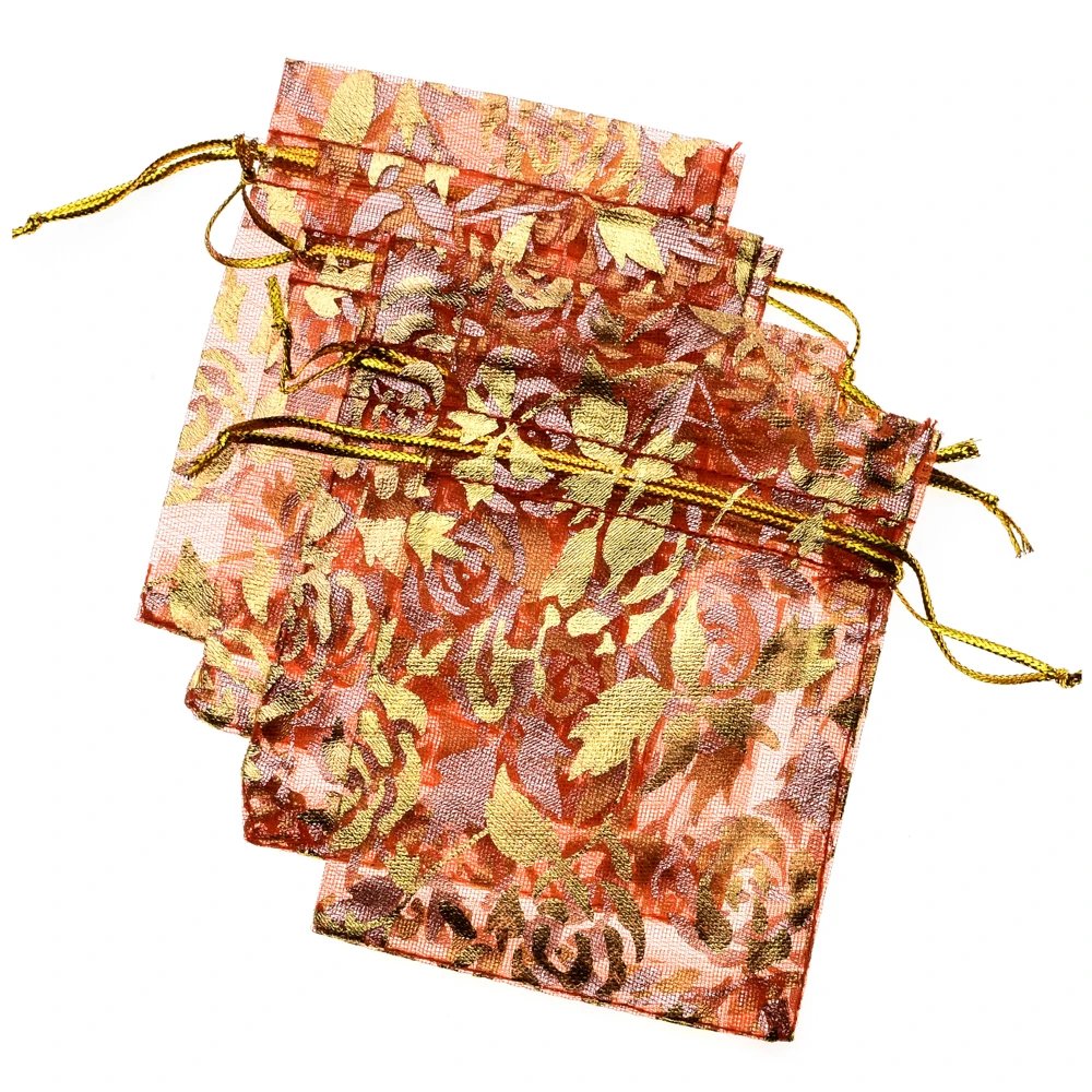 50 шт./лот подарочные сумки из органзы, мешки для конфет,, упаковка ювелирных изделий с цветком 13x18 11x16 10x12 7x9 cm