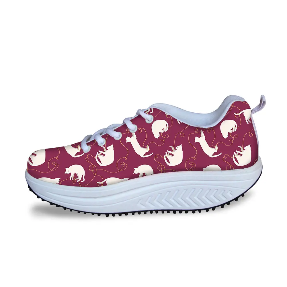 Persian Cat Pattern Watermelon Printed Women Swing Platform Shoes Casual Lacing flat Female Breathable Slimming Shoes