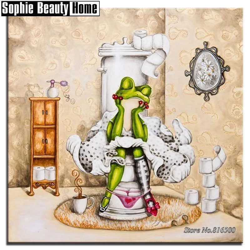 DIY Diamond Painting Cross Stitch Mosaic Needlework Crafts Frog Lady On Toilet Full Embroidery Home Decor 061301 | Дом и сад