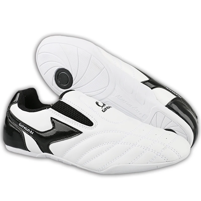 White Strip Breathable Taekwondo Shoes Martial Arts Sneaker kids Sport Shoes for Professional Training Competition Soft Sole