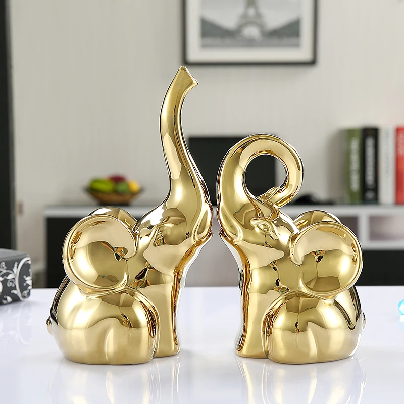 

Exquisite gold & silver ceramic elephant statue furnishings Hand elephant animal crafts home decoration gift