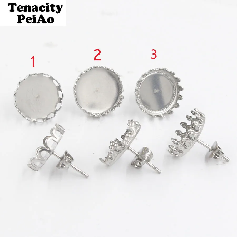 

20pc Fit 12mm Glass Cabochon Plated Stainless Steel Earring Studs(with Ear Plug) Blank Earring Base for DIY Jewelry Making