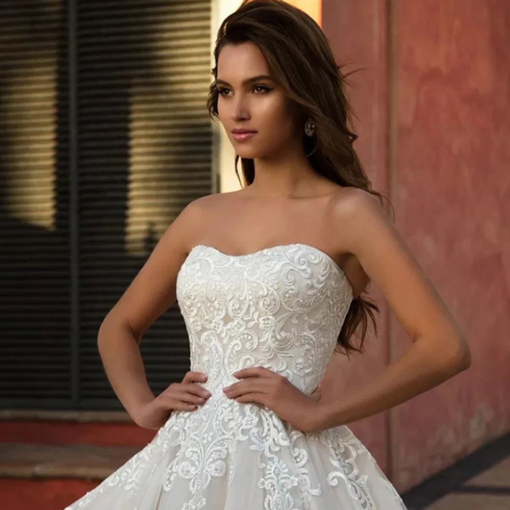 Vestido de Novia, свадебные платья трапециевидной формы из тюля с аппликацией, винтажное платье без рукавов со шнуровкой на спине, простые свадебные платья